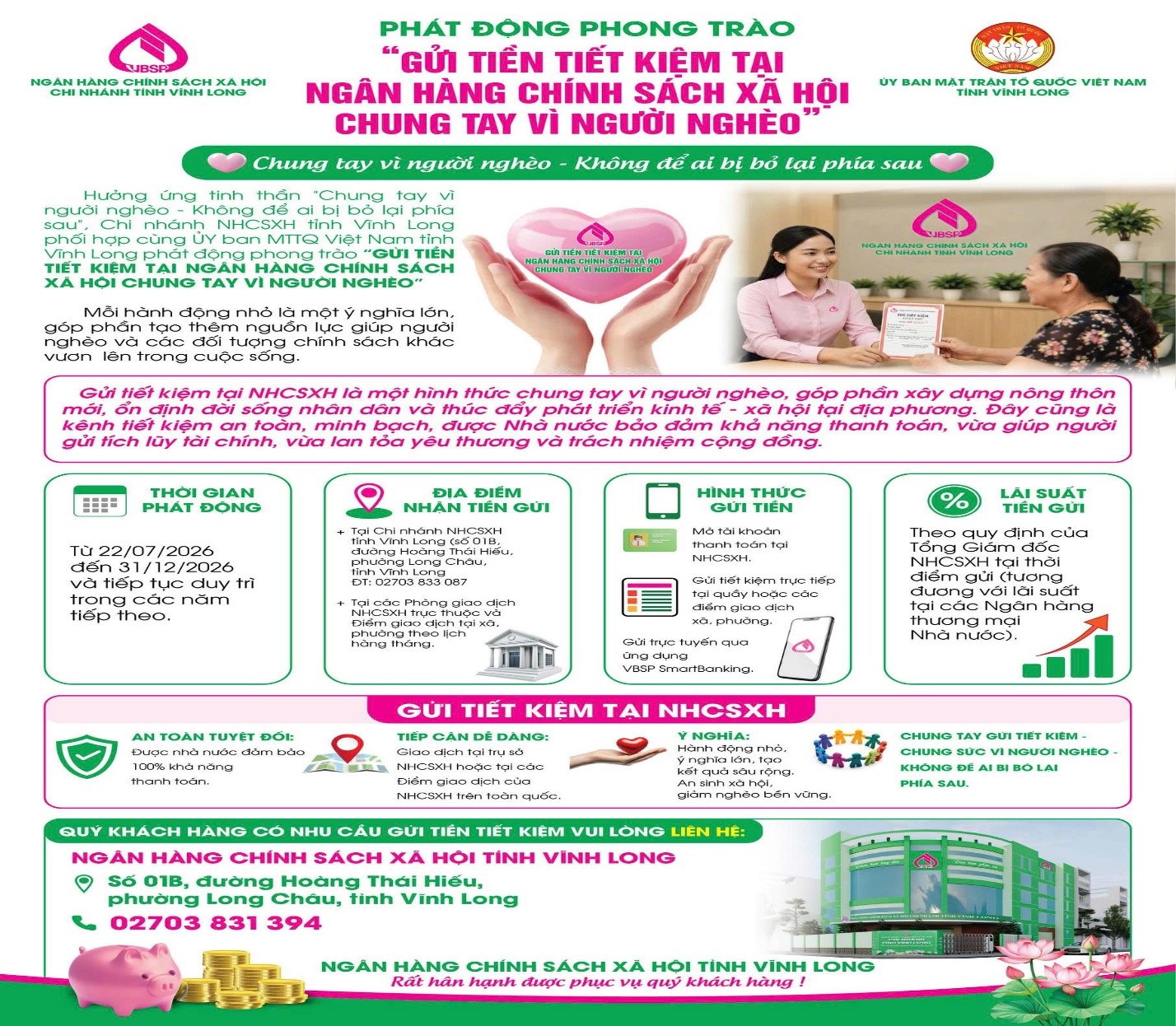 Gửi tiền tiết kiệm tại Ngân hàng Chính sách xã hội “Chung tay vì người nghèo”