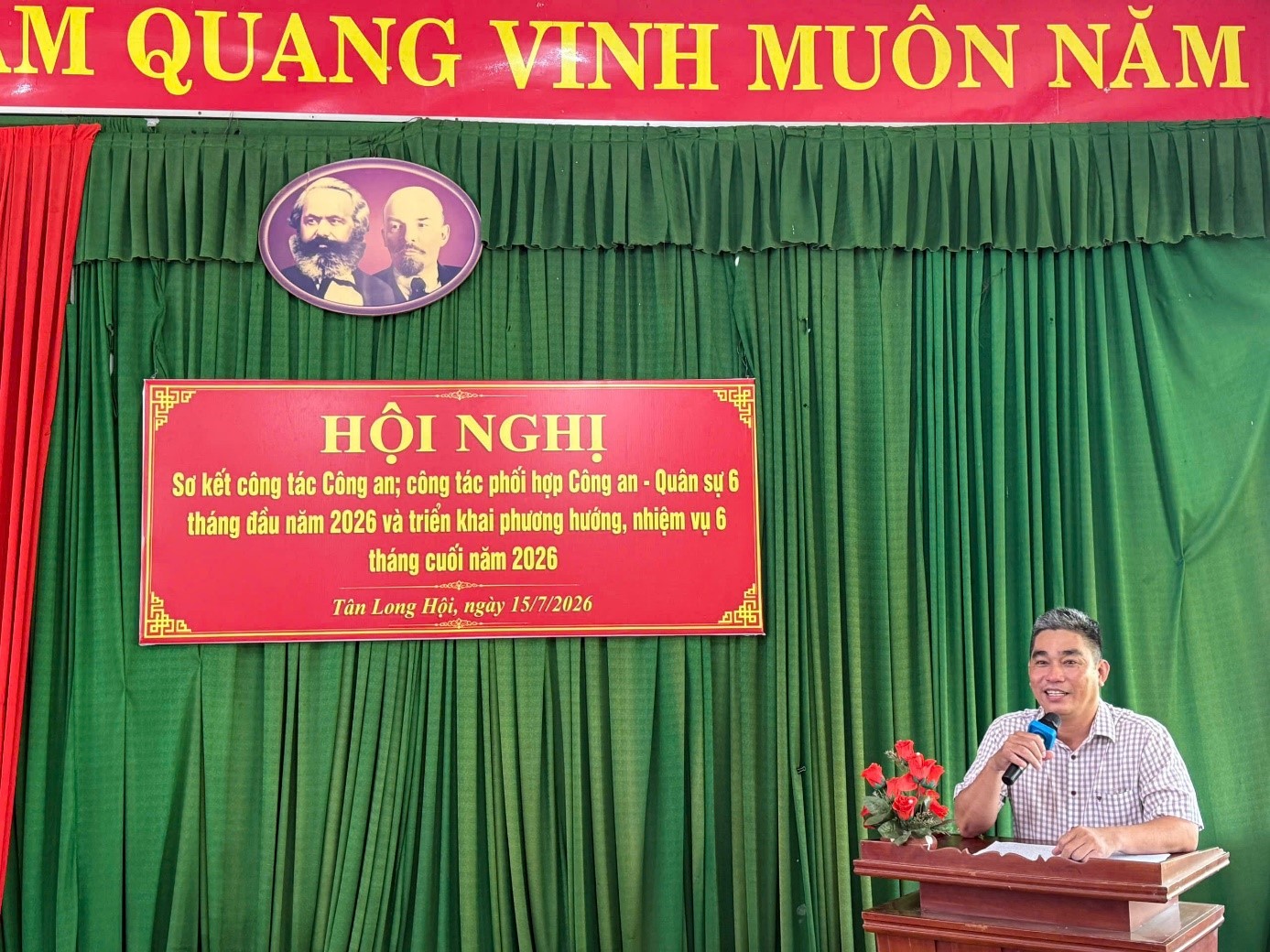 Công an xã Tân Long Hội tổ chức hội nghị sơ kết công tác công an, công tác phối hợp Công an – Quân sự 06 tháng đầu năm 2026