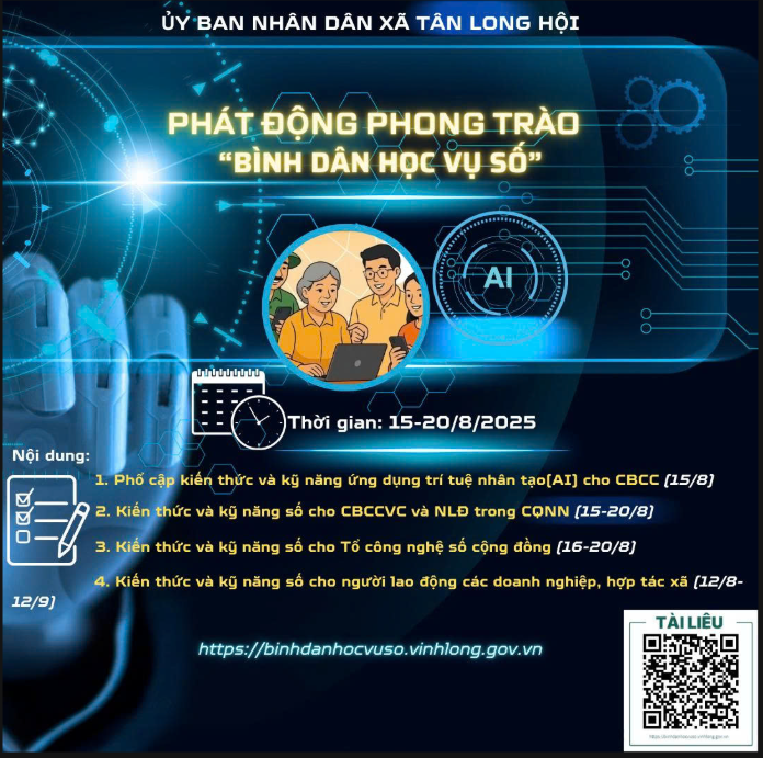 UBND xã Tân Long Hội triển khai việc tham gia các khóa học qua nền tảng “Bình dân học vụ số”