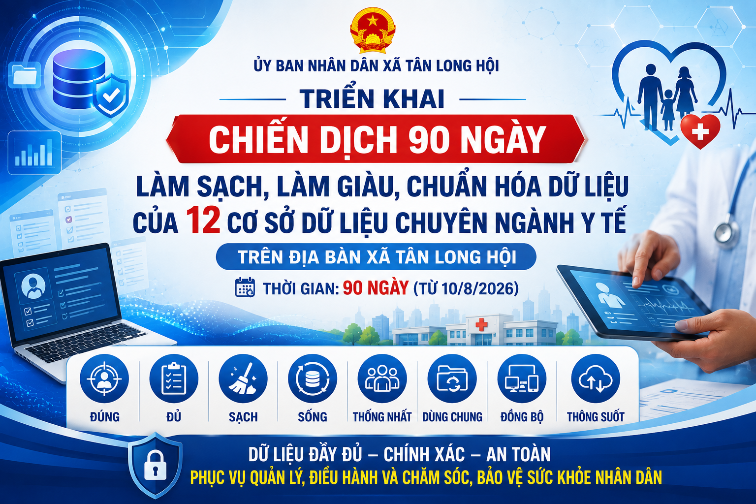 Tân Long Hội triển khai chiến dịch 90 ngày làm sạch, làm giàu, chuẩn hóa dữ liệu của 12 cơ sở dữ liệu chuyên ngành y tế