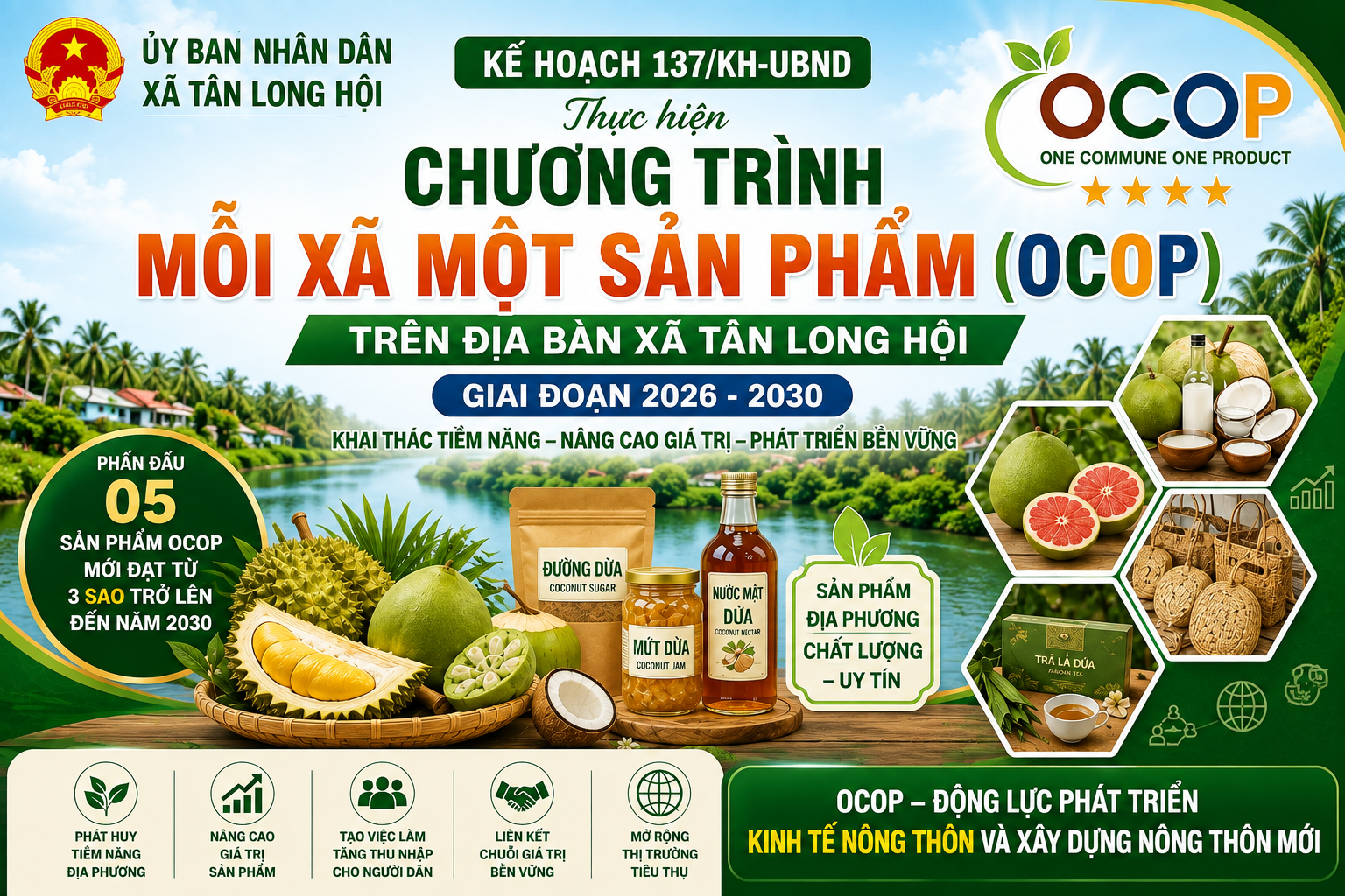 Kế hoạch thực hiện chương trình mỗi xã một sản phẩm trên địa bàn xã Tân Long Hội giai đoạn 2026-2030
